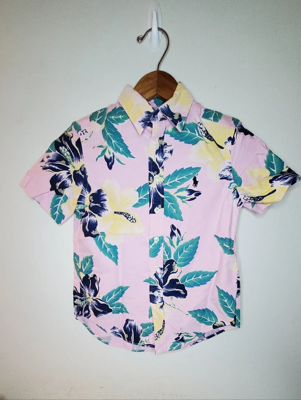 Boys Ralph Lauren Pink Floral Short-Sleeve Button-Up Shirt Sz 8